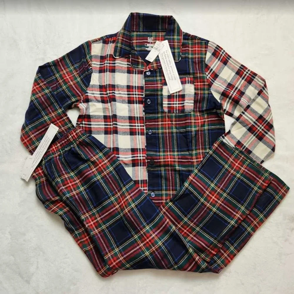 New boys 6 8 10 Gap kids plaid button up pajama set - top & bottoms